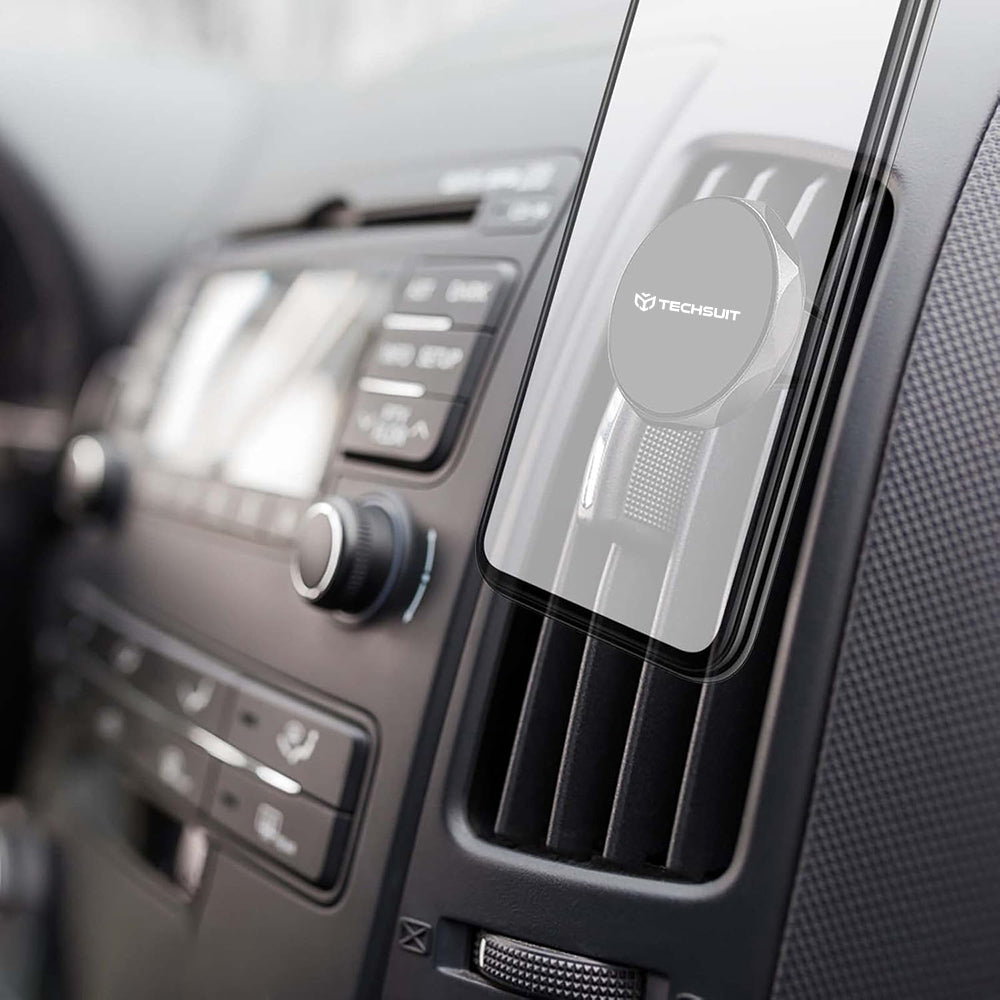 Suport Techsuit TinyGrip (S9), for Air Vent, with Metal Plate, Strong Magnet, Universal Compatibility, Negru / Silver