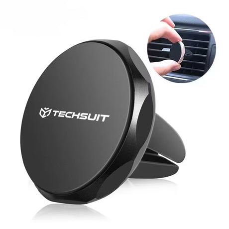Suport Techsuit TinyGrip (S9), for Air Vent, with Metal Plate, Strong Magnet, Universal Compatibility, Negru / Silver