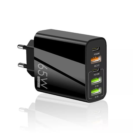 Incarcator Techsuit Premium PentaXPower (CHC2), 3x USB QC 3.0, 2x Type-C PD 20W, 65W, GaN, Quick Charge, Negru
