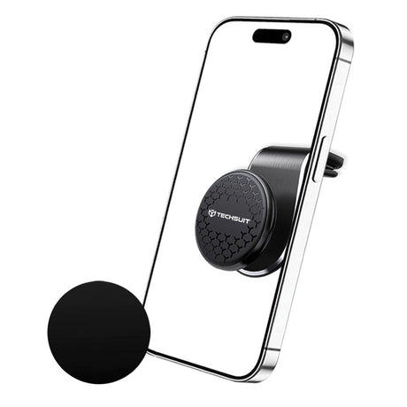 Suport Techsuit AirGrip (S8), Waterfall-Shaped, Magnetic N52 Secure Grip, for Air Vent, Clamp Grip, Negru / Silver