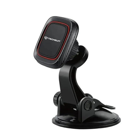 Suport Techsuit MagGrip (S6), for Dashboard, Magnetic Grip, 360° Rotation, Suction Cup, 2 Metal Plates, Negru /Red