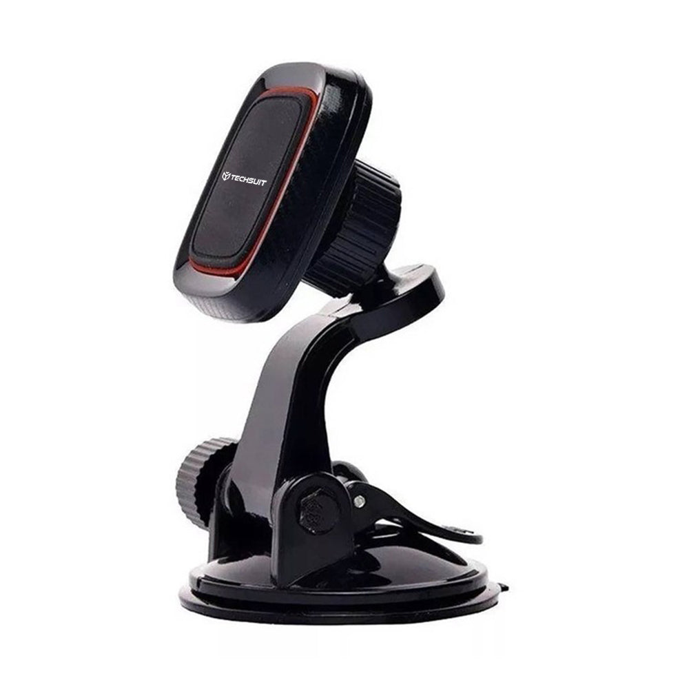 Suport Techsuit MagGrip (S6), for Dashboard, Magnetic Grip, 360° Rotation, Suction Cup, 2 Metal Plates, Negru /Red