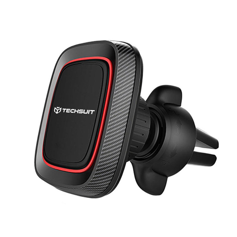 Suport Techsuit MagGrip (S4), Secure Magnetic Grip for Air Vent, 360° Rotation, with Metal Plates, Negru /Red