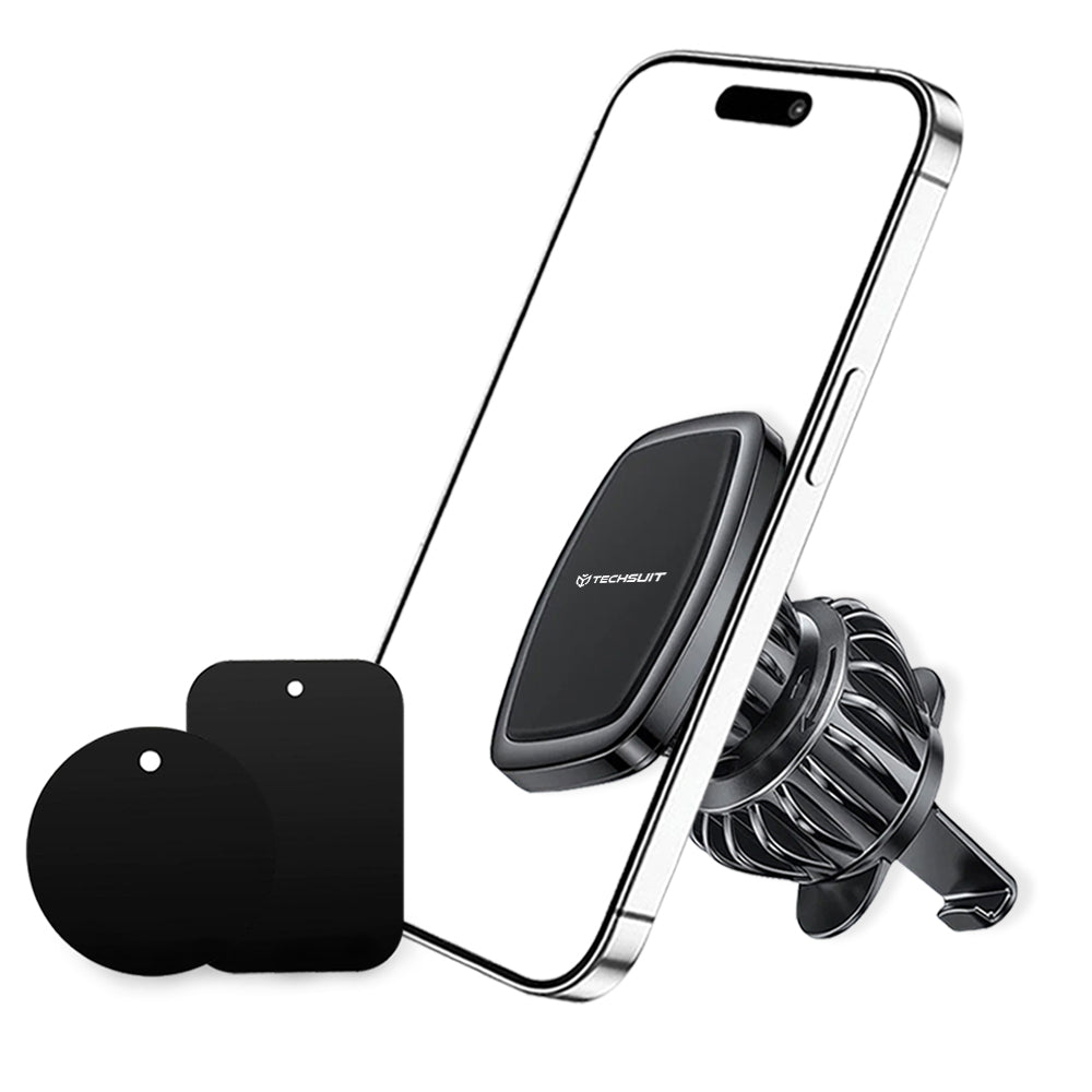 Suport Techsuit AirFix (S2), with Metal Plates, for Air Vent, Magnetic Car Mount N52, Rotation Angle 360°, Negru