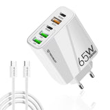 Incarcator Techsuit Premium PentaXPower (CHC2), Type-C Cable Included, 3x USB QC 3.0, 2x Type-C PD 20W, 65W, 1m, Alb