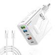 Incarcator Techsuit Premium PentaXPower (CHC1), Type-C Cable Included, 3x USB, 2x Type-C PD 25W, 65W, GaN, 1m, Alb