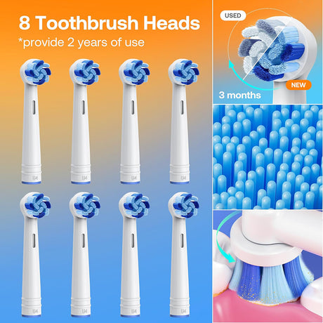 Bitvae Electric Toothbrush (BVR1), Soft, with 8 Heads, Smart Timer, Clean/Sensitive/White/Gum Care/Tongue Modes, Negru