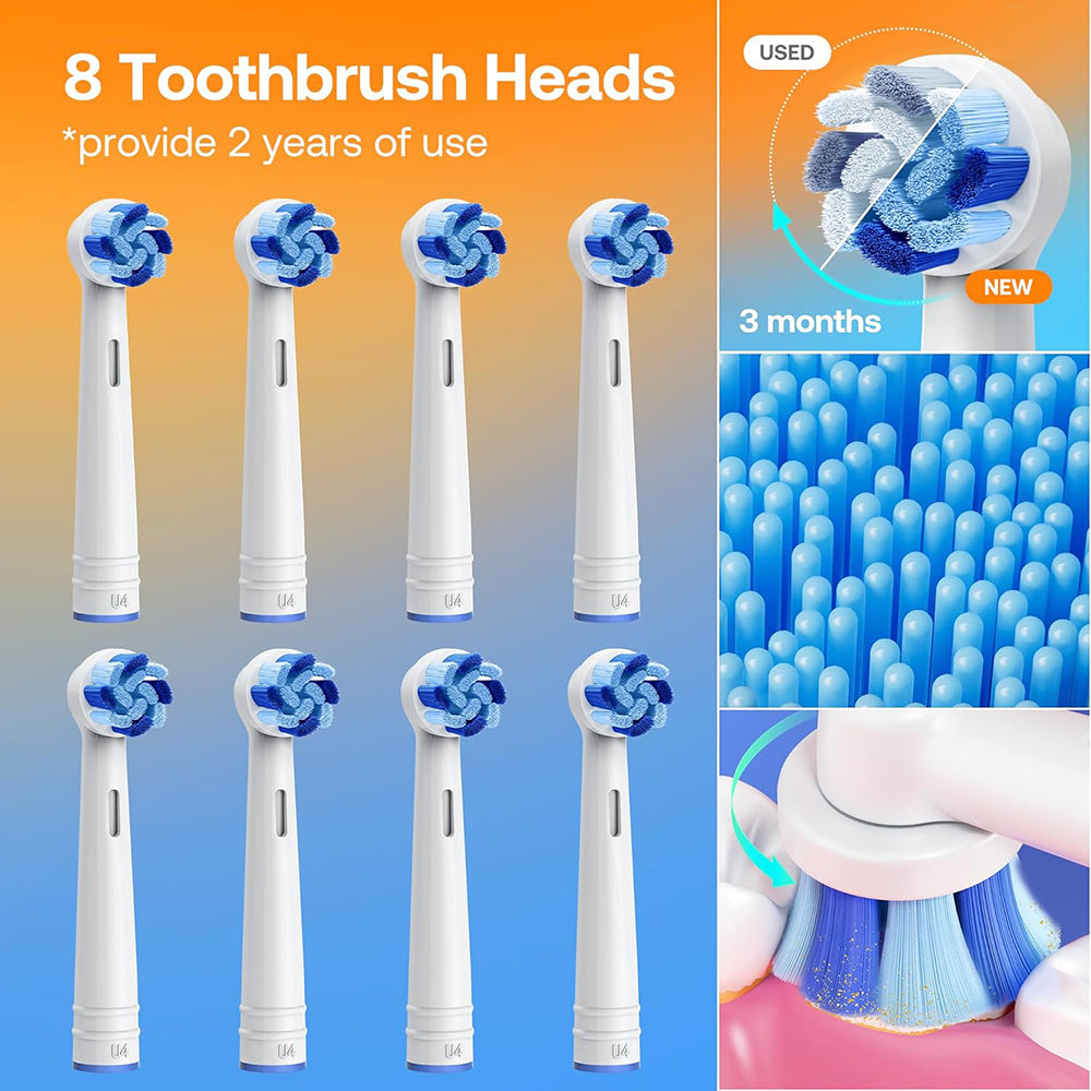 Bitvae Electric Toothbrush (BVR1), Soft, with 8 Heads, Smart Timer, Clean/Sensitive/White/Gum Care/Tongue Modes, Alb
