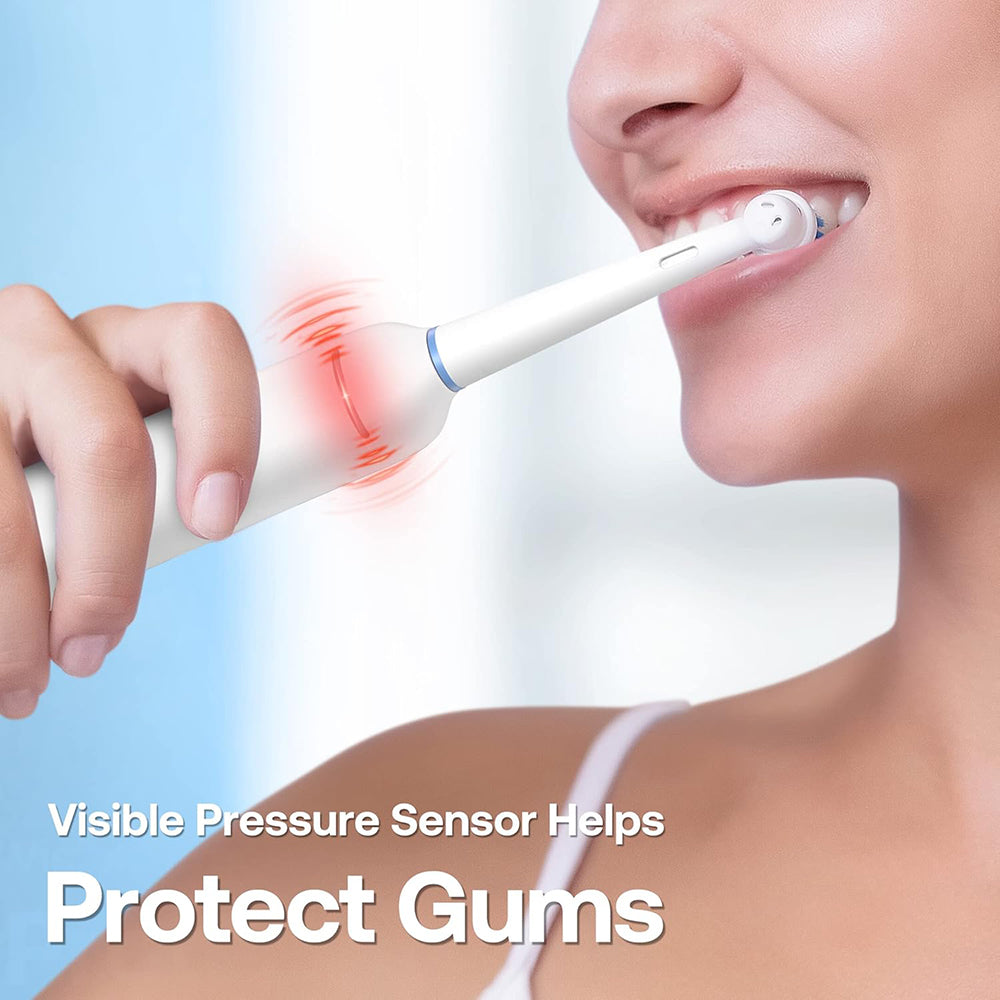 Bitvae Electric Toothbrush (BVR2), with 8 Heads, Smart Timer, Pressure Sensor, Travel Case, 5 Modes, Rechargeable, Alb