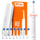 Bitvae Electric Toothbrush (BVR2), with 8 Heads, Smart Timer, Pressure Sensor, Travel Case, 5 Modes, Rechargeable, Alb
