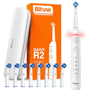 Bitvae Electric Toothbrush (BVR2), with 8 Heads, Smart Timer, Pressure Sensor, Travel Case, 5 Modes, Rechargeable, Alb