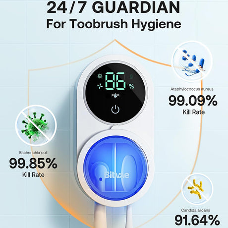 Bitvae Air Drying Sanitizer (BVX122), for Toothbrush, UV Disinfection, Inductive Switch, Antibacterial, LED Screen, Alb