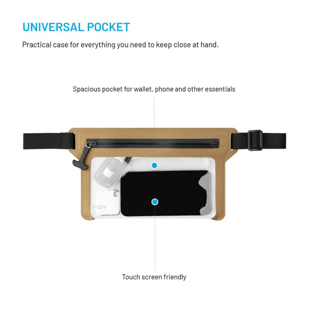 Fixed Waterproof Case Dry Belt, for Phone up to 7.5", IPX8, Adjustable Strap, Touchscreen Friendly, Hypalon Mesh, Bej
