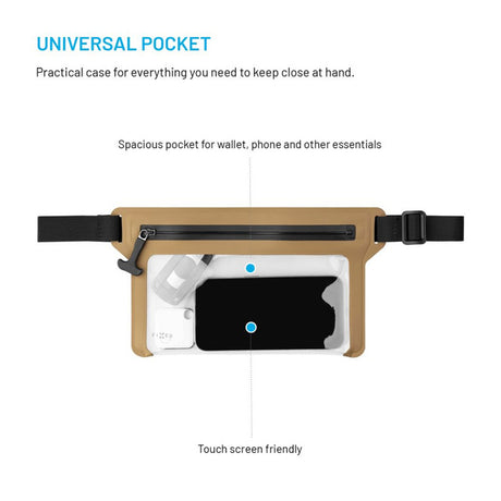Fixed Waterproof Case Dry Belt, for Phone up to 7.5", IPX8, Adjustable Strap, Touchscreen Friendly, Hypalon Mesh, Bej