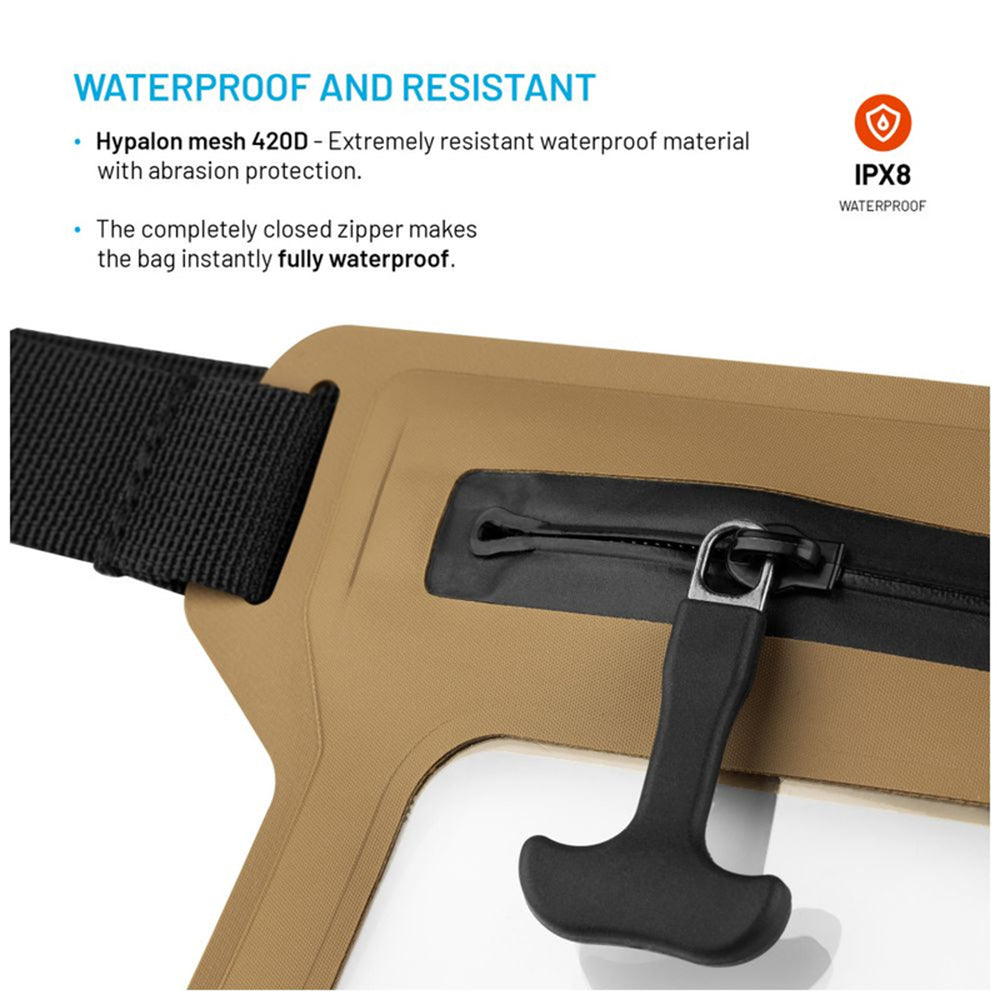 Fixed Waterproof Case Dry Belt, for Phone up to 7.5", IPX8, Adjustable Strap, Touchscreen Friendly, Hypalon Mesh, Bej
