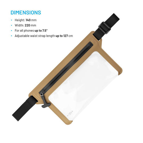 Fixed Waterproof Case Dry Belt, for Phone up to 7.5", IPX8, Adjustable Strap, Touchscreen Friendly, Hypalon Mesh, Bej