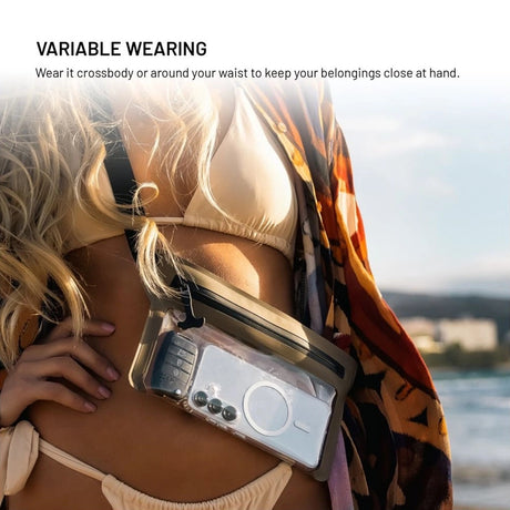 Fixed Waterproof Case Dry Belt, for Phone up to 7.5", IPX8, Adjustable Strap, Touchscreen Friendly, Hypalon Mesh, Bej