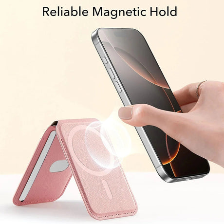 Suport ESR MagSafe HaloLock, Vegan Leather Aura Wallet, Steel Plate, Magnet, PC, with 3 Individual Card Slots, Roz