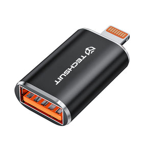 Adaptor Techsuit Premium OTG Adapter HyperPort (A6), USB3.0 to Lightning, PD30W, 5Gbps, GaN, Converter for iPhone, Negru / Orange