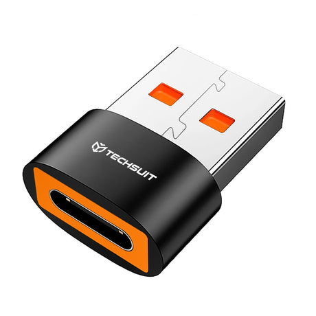 Adaptor Techsuit Premium OTG Adapter HyperPort (A4), Type-C to USB, 5Gbps, 6A, 120W, Converter for Phone, Negru / Orange