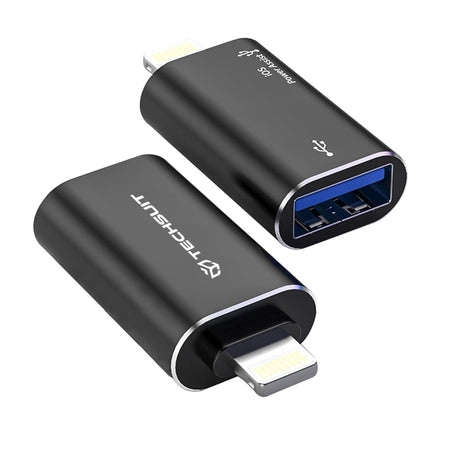 Adaptor Techsuit Premium OTG Adapter AluVoltX (A18), USB to Lightning, Plug and Play, Aluminum Alloy, Fast Data Transfer, Negru