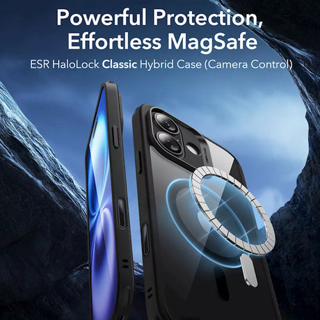 Husa de protectie ESR Classic Hybrid HaloLock compatibil cu iPhone 16, Transparent Black