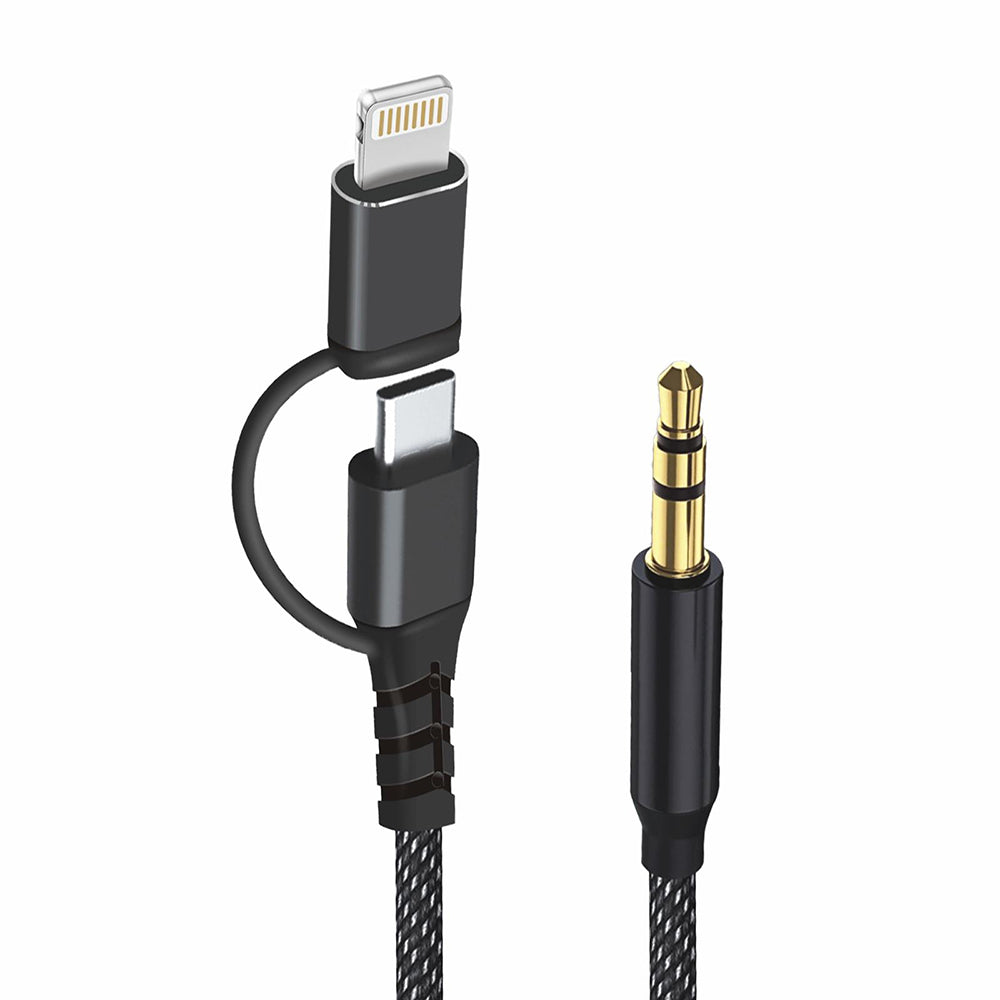 Adaptor Techsuit Premium Cable Adapter 3in1 EchoSnap (AC15), Lightning/Type-C to 3.5mm Jack, Hi-Fi Quality, 1m, Negru