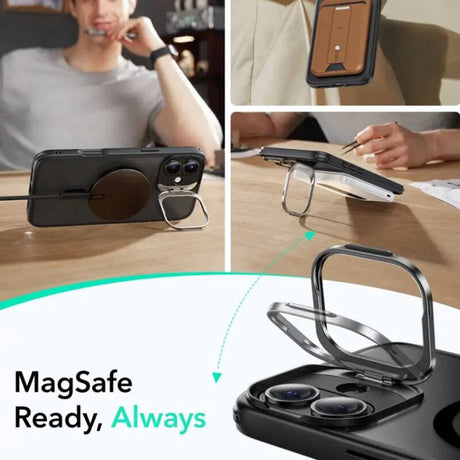 Husa de protectie ESR Classic Hybrid HaloLock Kickstand compatibil cu iPhone 16, Negru Mat