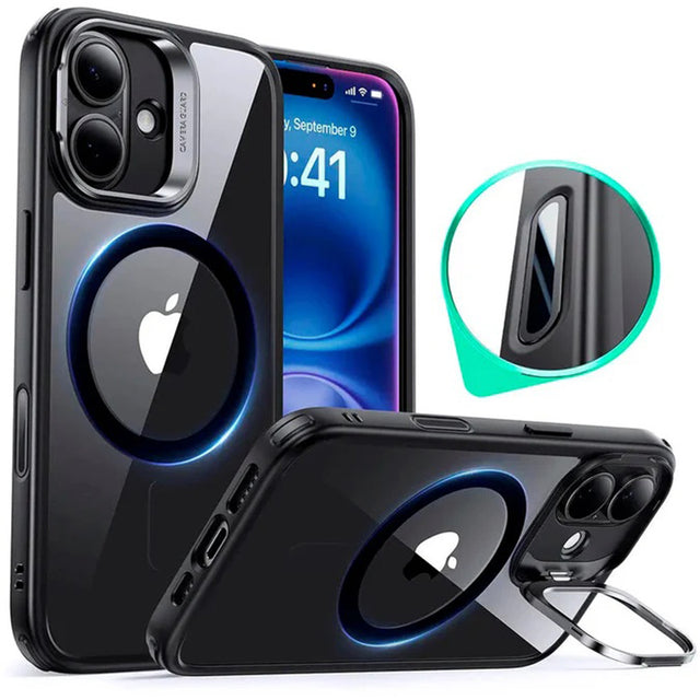 Husa de protectie ESR Classic Hybrid HaloLock Kickstand compatibil cu iPhone 16, Transparent Black