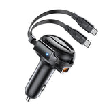 Incarcator Acefast Car (B13), with Retractable Cable, USB, 2x Type-C, 53W, 70 + 15cm, Negru