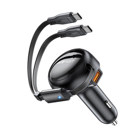 Incarcator Acefast Car (B13), with Retractable Cable, USB, 2x Type-C, 53W, 70 + 15cm, Negru