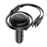 Incarcator Acefast Car (B13), with Retractable Cable, USB, 2x Type-C, 53W, 70 + 15cm, Negru