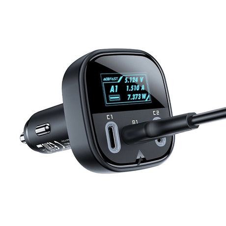 Incarcator Acefast Car (B5), Fast Charging, OLED Digital Display, 2x Type-C, USB, 101W, Zinc Alloy, Negru
