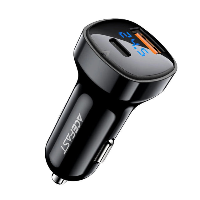 Incarcator Acefast Car (B4), with Digital Display, Fast Charging, USB, Type-C, 66W, Negru