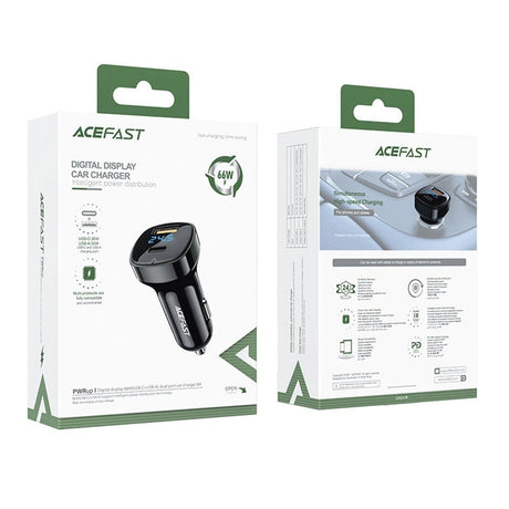 Incarcator Acefast Car (B4), with Digital Display, Fast Charging, USB, Type-C, 66W, Negru