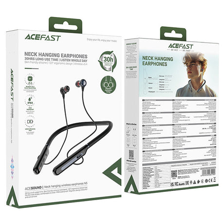 Casti Acefast Bluetooth Earphones (N5), Behind the Head, Neckband, Bluetooth 5.4, LED Display, IPX4, 200mAh, Negru