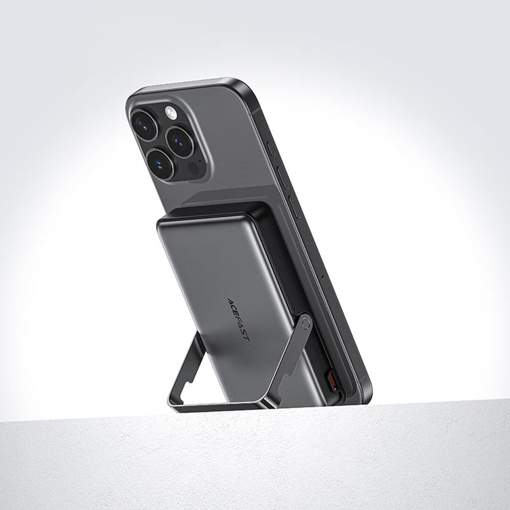 Baterie externa Acefast Magnetic Wireless (M17-10000), Foldable Stand, USB-C Port, 10000mAh, 22.5W, LED Indicator, Negru
