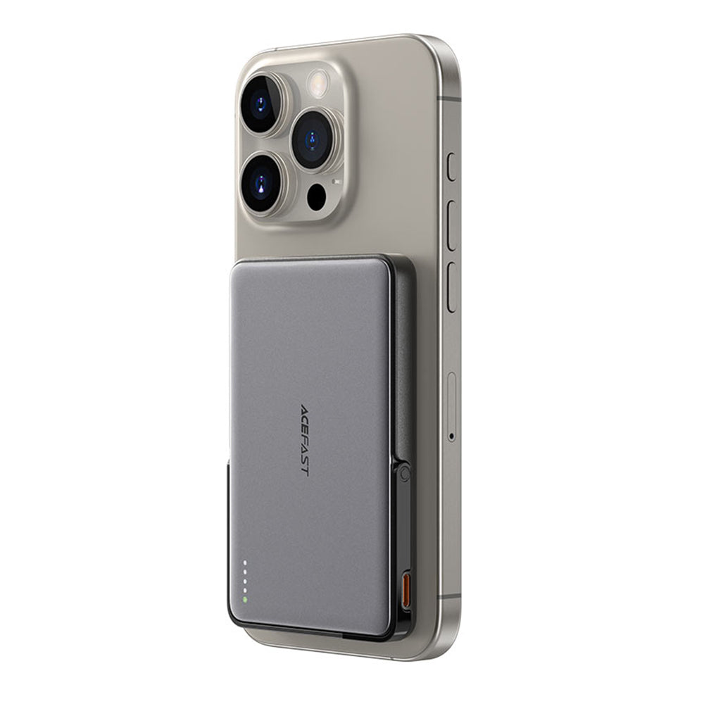Baterie externa Acefast Magnetic Wireless (M16-5000), with Foldable Stand, USB-C Port, 5000mAh, PD18W, LED Indicator, Negru
