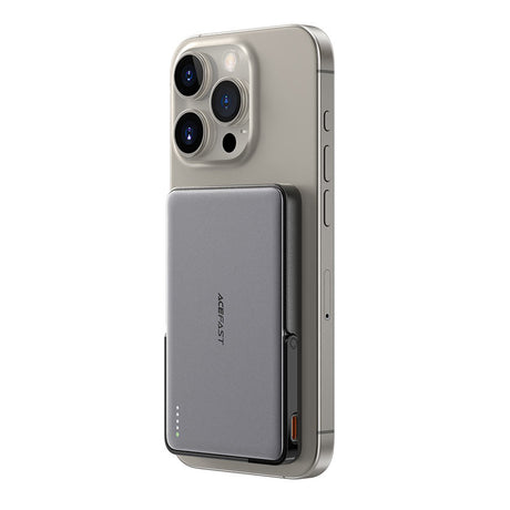 Baterie externa Acefast Magnetic Wireless (M16-5000), with Foldable Stand, USB-C Port, 5000mAh, PD18W, LED Indicator, Negru