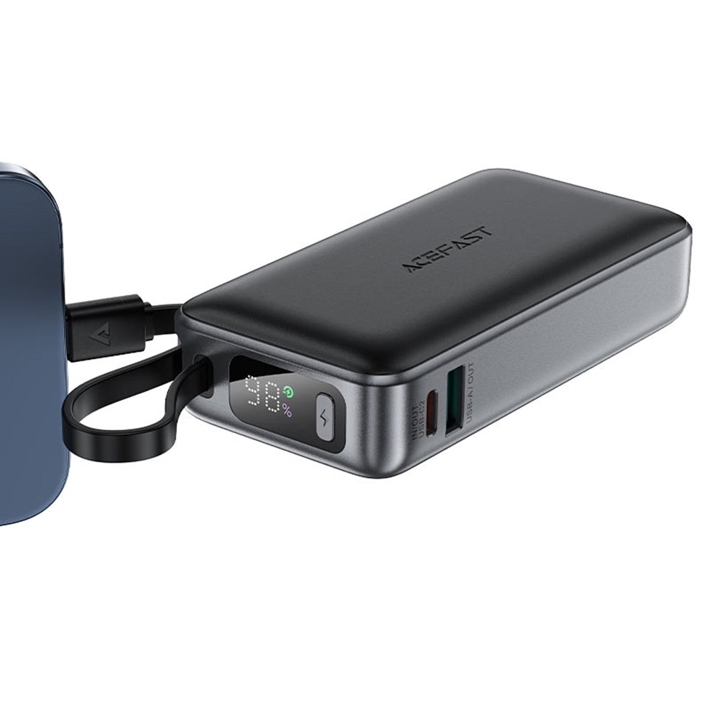 Baterie externa Acefast (M7-10000), with Type-C Cable, USB-C, USB, 10000mAh, 30W, Digital Display, Dirt-resistant, Negru