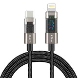 Cablu Lito (LD09CL), Lightning to Type-C, 36W High Speed Charging, LED Display, 1.2m, Negru
