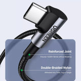 Cablu Ugreen US334 (70643), USB-C to USB-C 90 Degree Cable, Fast Charging 5A, 100W, 1m, Nylon, Gri Spatial