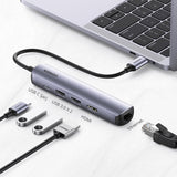 Hub/Dock Ugreen Docking Station CM418 (10919), Type-C to 2x USB3.0, HDMI 4K@60Hz, RJ45 Gigabit, Type-C PD100W, 5Gbps, Gri