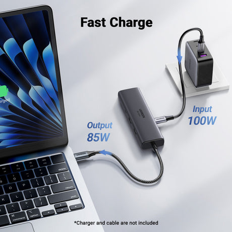 Hub/Dock Ugreen Docking Station CM512 (45000), Type-C to 2x USB3.2, 1x RJ45 1000Mbps, 1x HMDI, 2x Type-C, PD100W, 10Gbps, Gri
