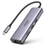 Hub/Dock Ugreen Docking Station CM512 (60515), Type-C to 2x USB, HDMI 4K, Type-C 100W, Ethernet 1Gbps, Card Reader SD, 0.2m, Gri
