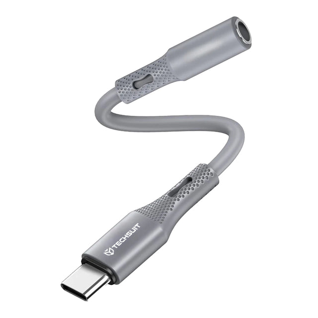Adaptor Techsuit Premium Cable Adapter SoundFleX (AC1), Type-C to 3.5mm Jack, Hi-Fi Quality, DAC Chip, Silica Gel, 0.1m, Gri
