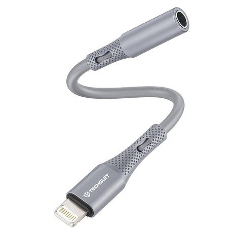 Adaptor Techsuit Premium Cable Adapter SoundFleX (AC2), Lightning to 3.5mm Jack, Hi-Fi Quality, Silica Gel, Gri