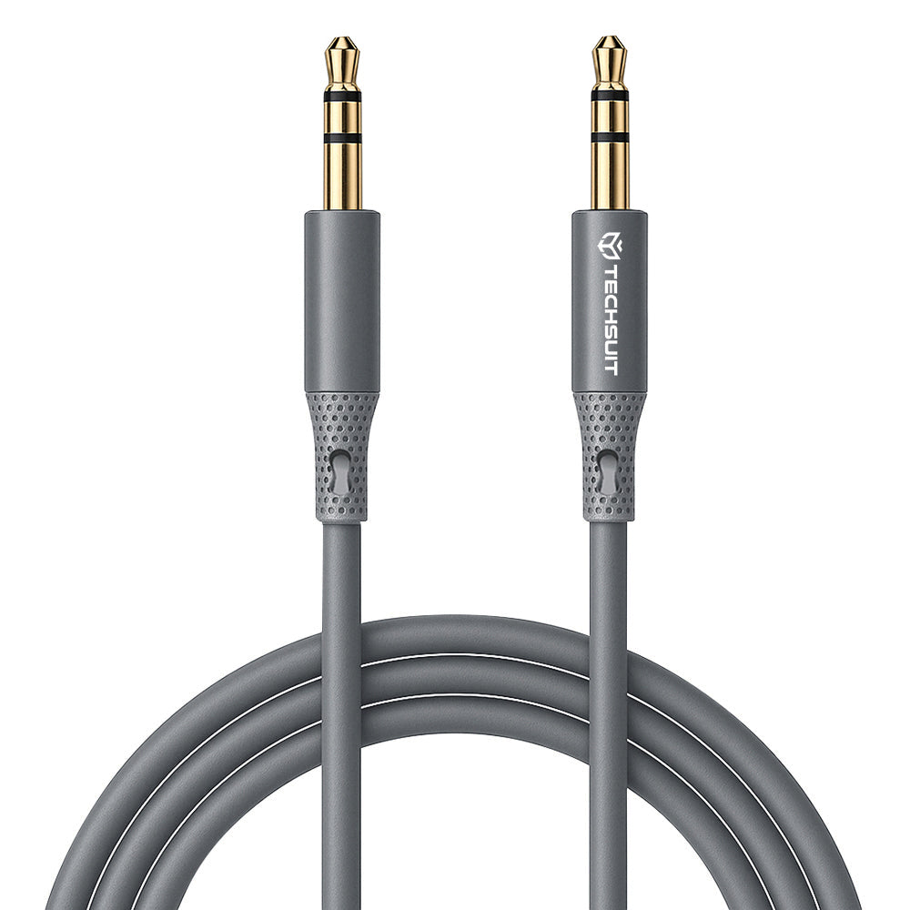 Adaptor Techsuit Premium Cable Adapter SoundFleX (AC3), 3.5mm to Jack, Hi-Fi Quality, Silica Gel, 1m, Gri