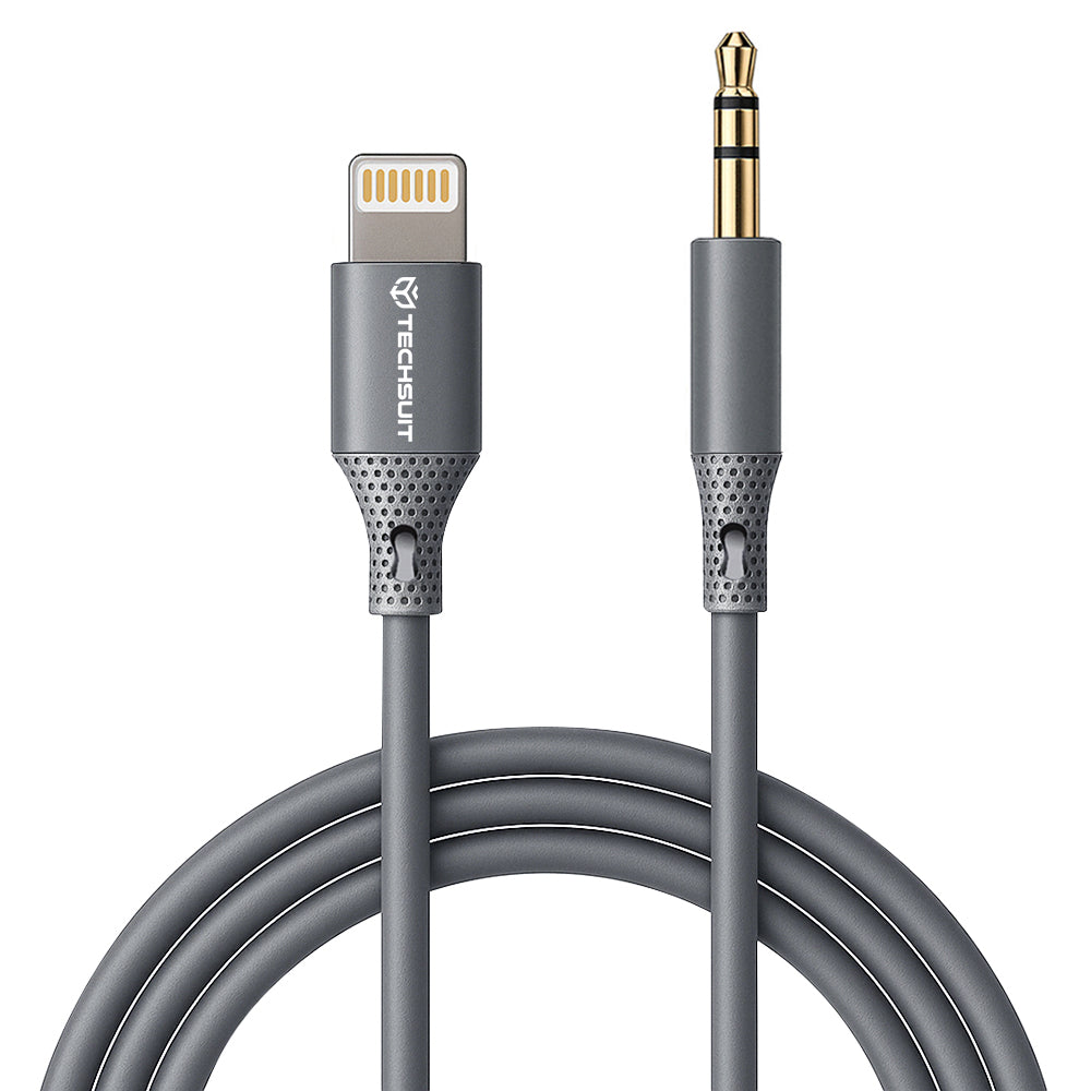 Adaptor Techsuit Premium Cable Adapter SoundFleX (AC5), Lightning to 3.5mm Jack, Hi-Fi Quality, Silica Gel, Gri