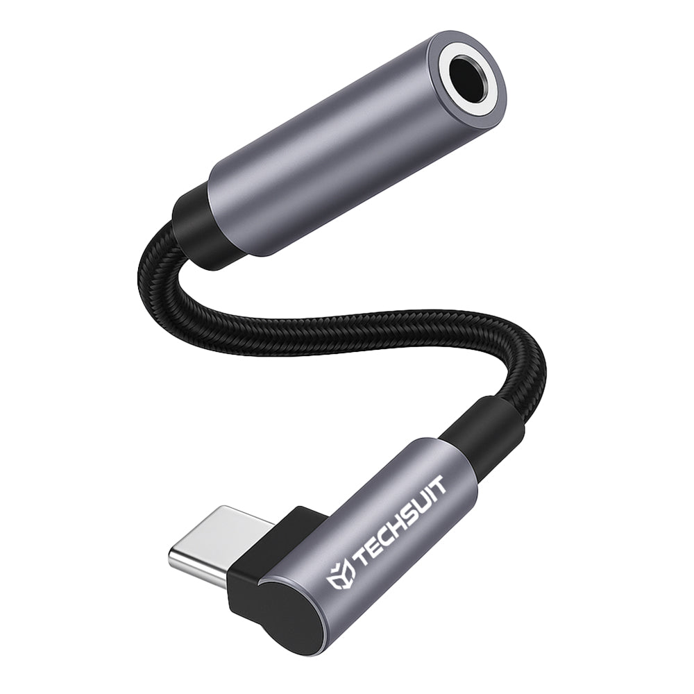 Adaptor Techsuit Premium Cable Adapter MusicDoX (AC7), Type-C to 3.5mm Jack, Hi-Fi Sound, DAC Chip, 3A, 0.1m, Gri